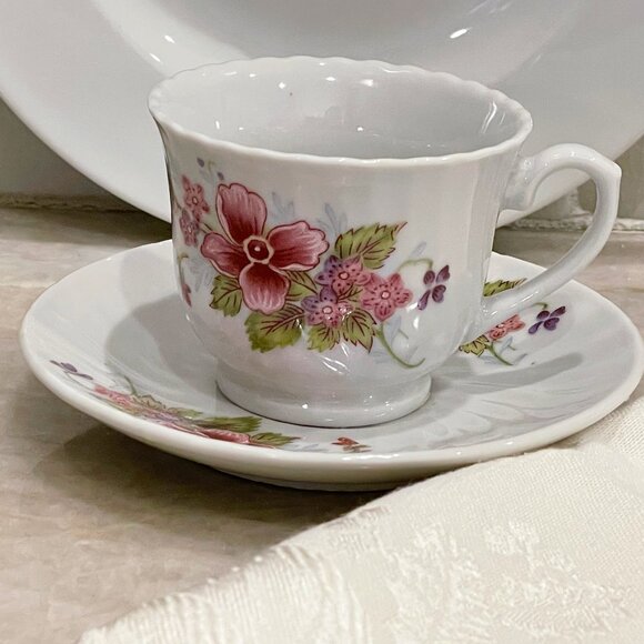 Other - Mini cup & saucer - white with flower design